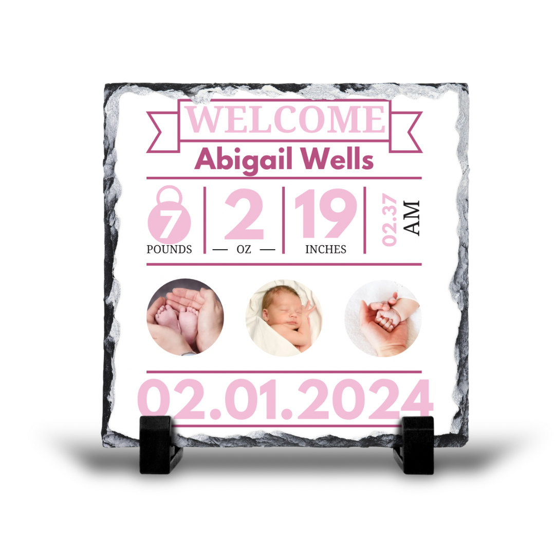 Add your own photos | personalised gifts | Unique Gifts | Personalised Birth Stats Slate | Little Gifts Co