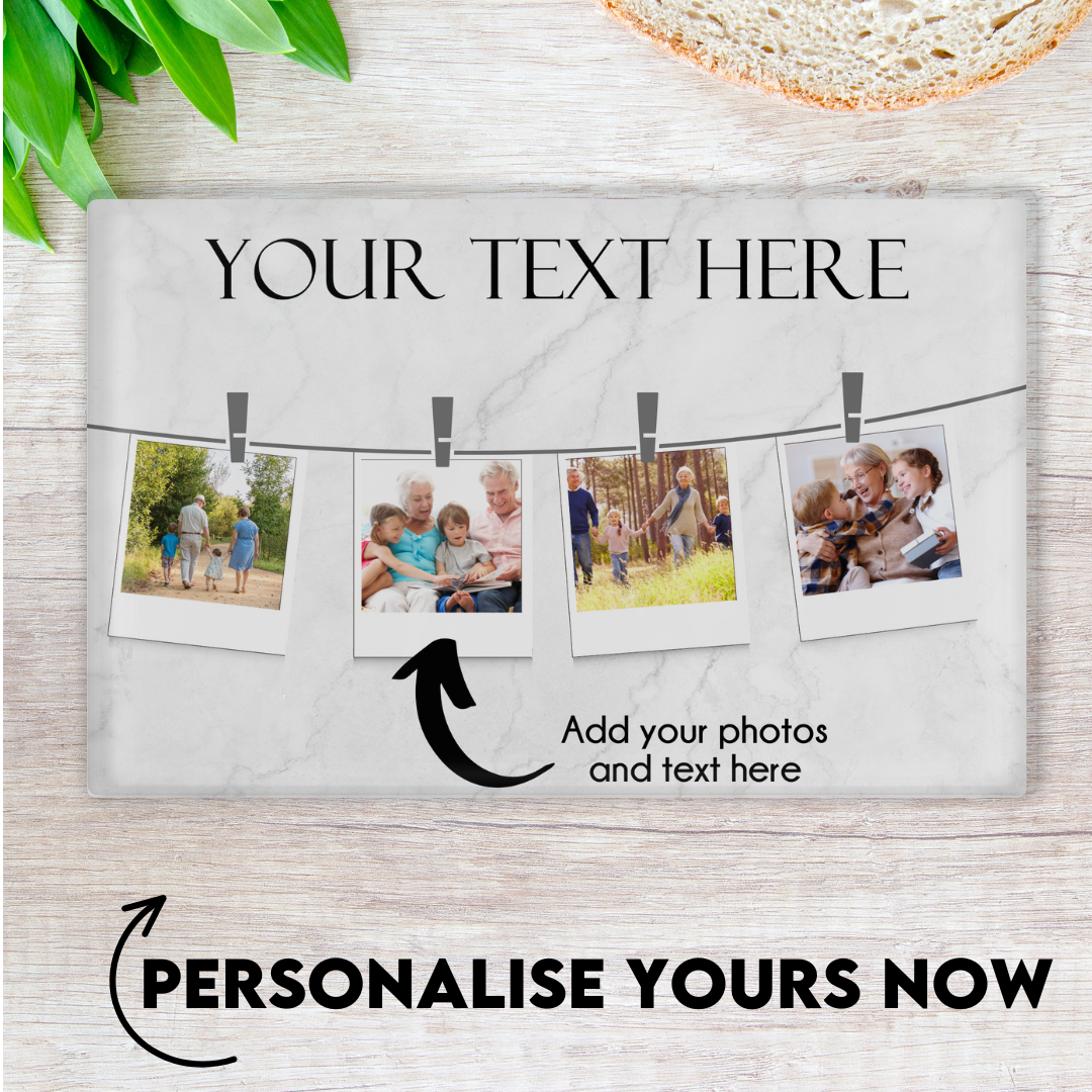 Add your own photos | personalised gifts | Unique Gifts | Personalised 4 Photo Chopping Board | Little Gifts Co