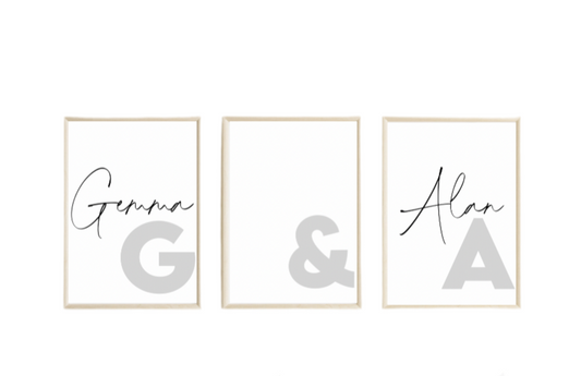 Personalised Set of 3 Couple Initial & Name Print