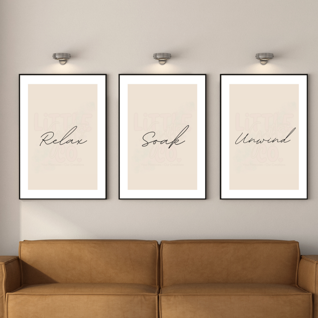 A4 Relax, Soak, Unwind. Set of 3 Print