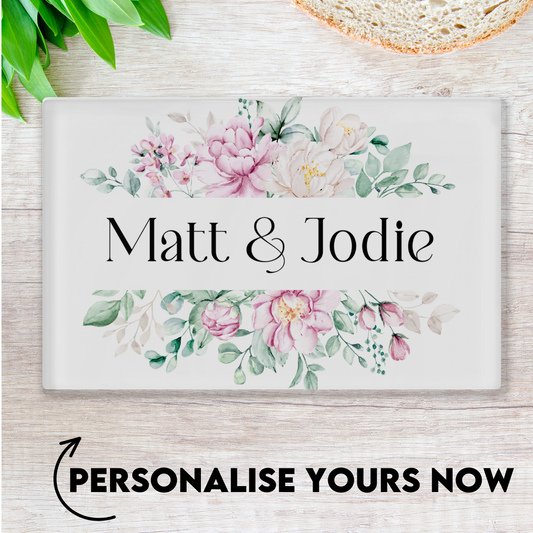 Add your own photos | personalised gifts | Unique Gifts | Couples Flower Chopping Board | Little Gifts Co