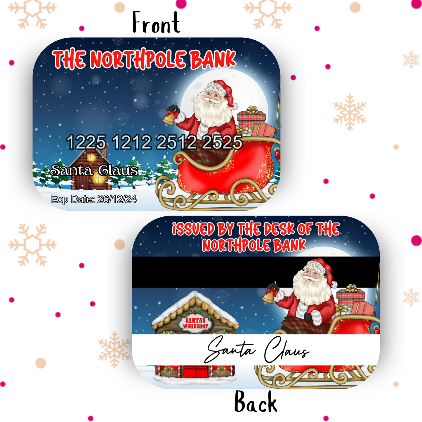 Novelty Santa Bank Card with festive design, featuring Santa Claus and his sleigh.