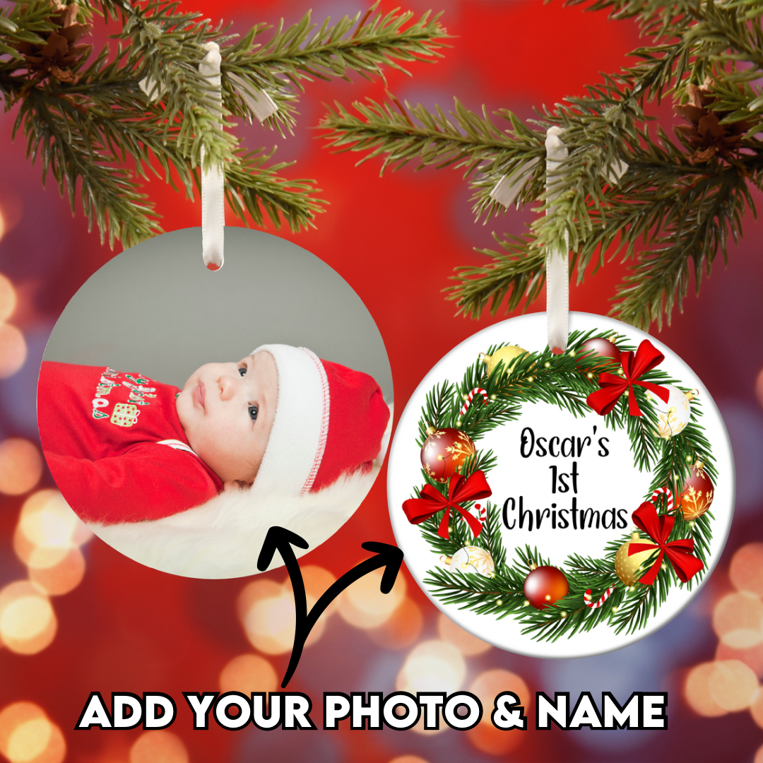 Add your own photos | personalised gifts | Unique Gifts | Personalised Baby’s First Christmas Bauble | Little Gifts Co