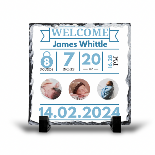 Add your own photos | personalised gifts | Unique Gifts | Personalised Birth Stats Slate | Little Gifts Co