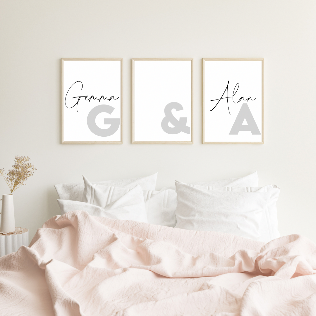 Personalised Set of 3 Couple Initial & Name Print