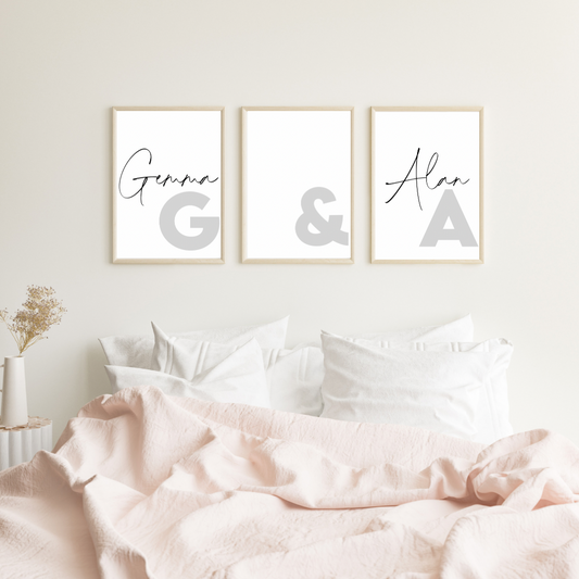 Personalised Set of 3 Couple Initial & Name Print