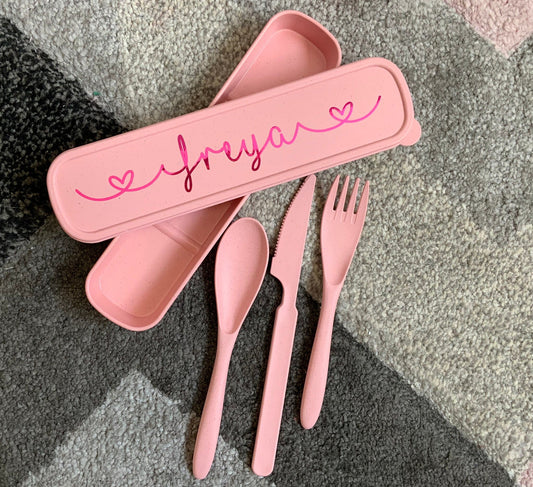 Personalised Cutlery Set & Matching Holder| Little Gifts Co. Pink or blue cutlery set is perfect for anyone on the go or for your kiddies when eating out at restaurants or for picnics £4 childrens_cutlery, custom_cutlery, Custom_cutlery_set, Cutlery, eating_out, fork, import_2022_02_08_114949, kids_personalised, knife, out_and_about_gift, personalised_cutlery, personalised_gift, personalised_kids, review-inventory, review-pricing, spoon