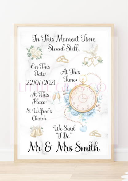 Personalised Wedding Time Stood Still Print