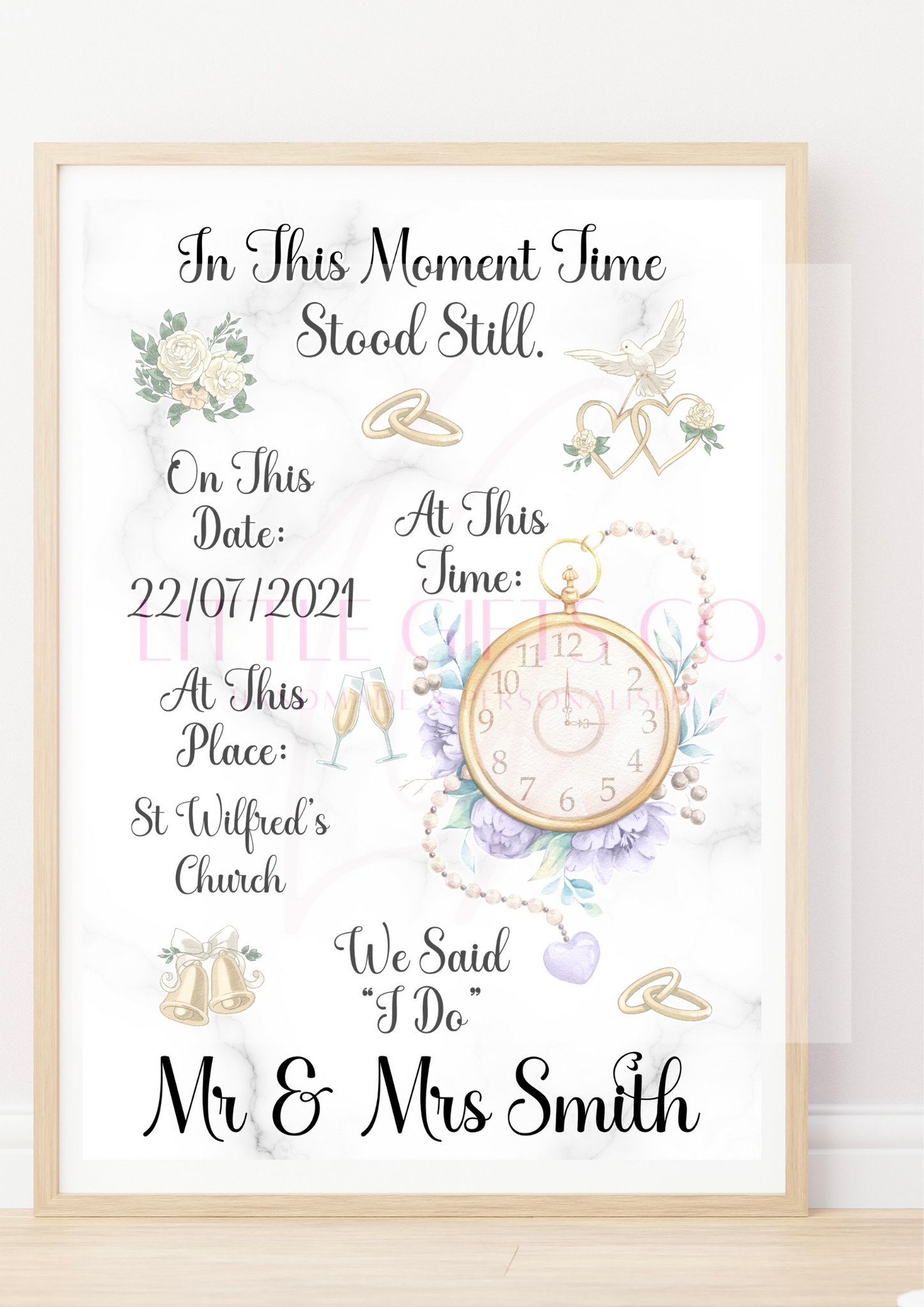 Personalised Wedding Time Stood Still Print