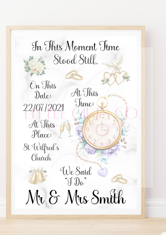 Personalised Wedding Time Stood Still Print