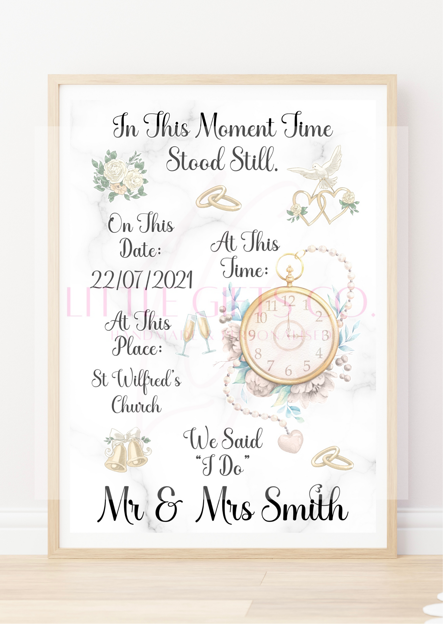 Personalised Wedding Time Stood Still Print